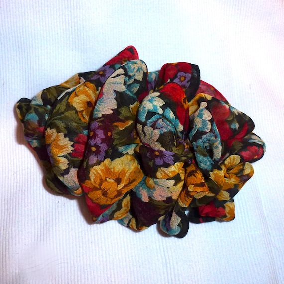 Becky Bows ~ Barrette scarf Hand crafted over sized hair bow for women or Girls black floral