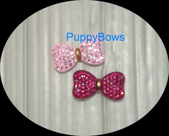 Puppy Bows ~TINY PINK bowknot rhinestones dog bow pet hair clip barrette