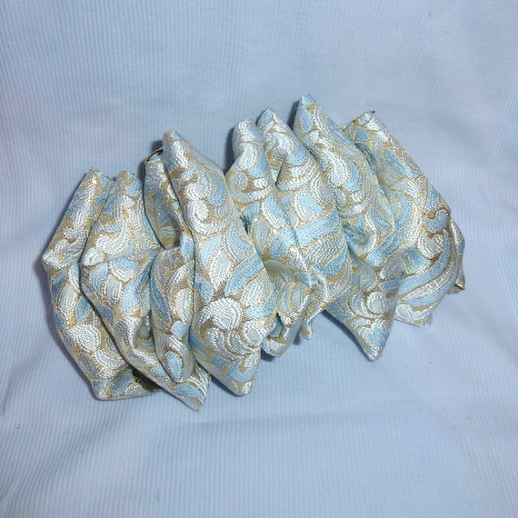 Becky Bows ~ Barrette ribbon Hand crafted over sized BIG hair bow Women or Girls brocade blue Mother of the bride