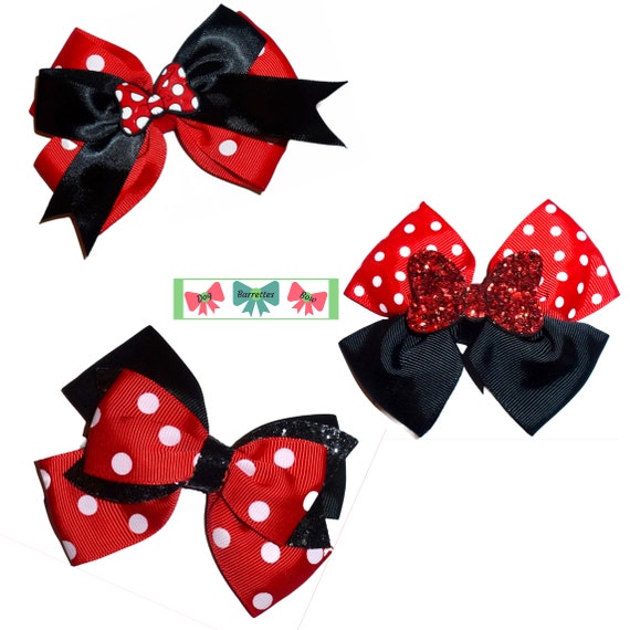 Puppy Bows ~ Minnie Mouse red glitter  dots dog bow bands or barrette clips or collar slide  (fb524A)