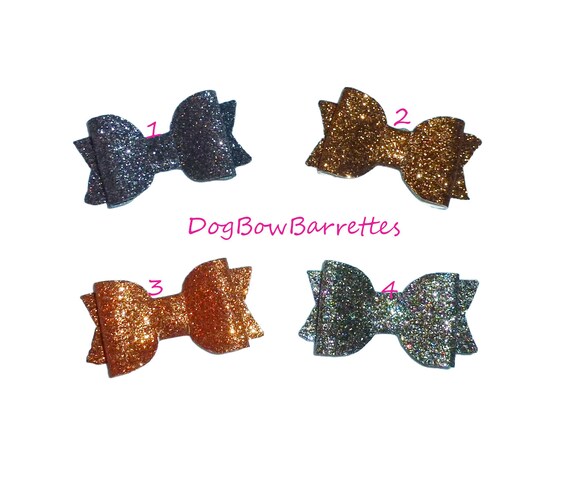 Puppy Bows ~  small glitter 2" orange brown pet dog hair bow bands or clip (gl2)