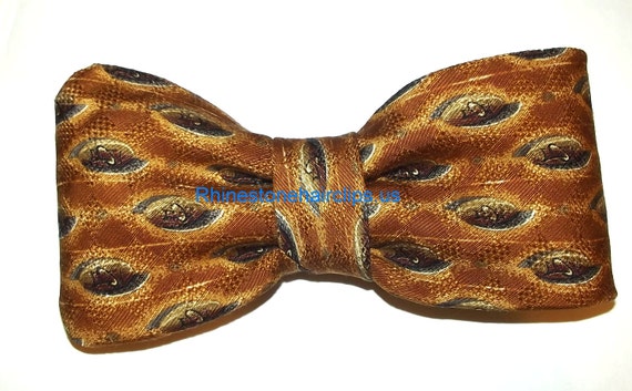 Becky Bows ~OOAK Barrette Hand crafted huge necktie BIG hair bow Women or Girls giant brown gold tiger eye