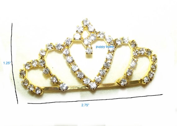 Puppy Bows ~ GOLD TIARA for bigger dogs rhinestones dog bow pet hair clip topknot barrette (rh1)