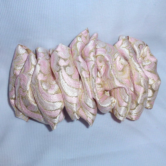 Becky Bows ~ Barrette ribbon Hand crafted over sized BIG hair bow Women or Girls brocade pink Mother of the bride
