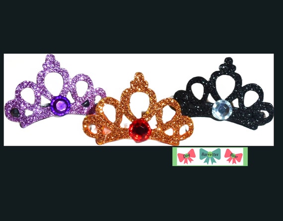 Puppy Bows ~  3 Halloween gems glitter crown pet hair dog bow clip (fb138D)