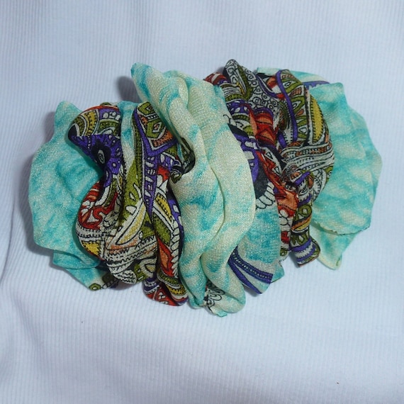 Becky Bows ~ Barrette chiffon Hand crafted over sized BIG hair bow Women or Girls turquoise paisley