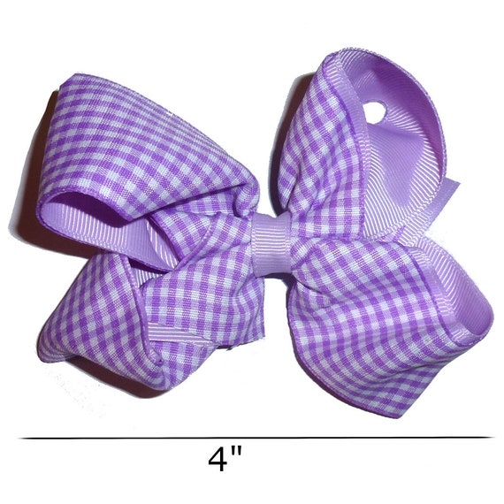 Puppy Bows ~  Purple gingham check  bow 4" big dog hair bowknot bow bands or barrette or collar slide  (dc32)