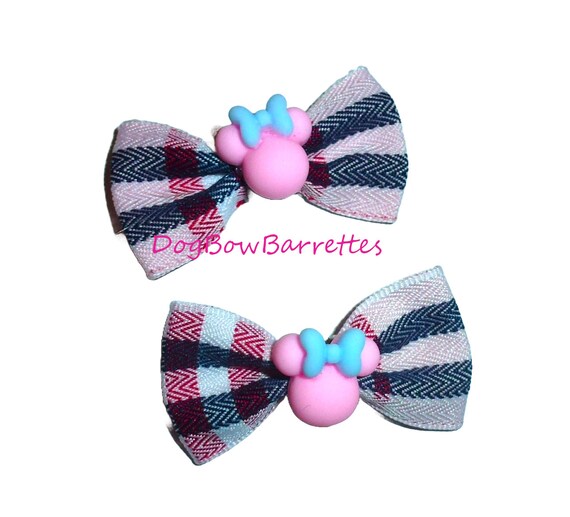 Dog Bow Barrettes small for girls pink Minnie 2 pieces pet hair grooming bows (FB603)