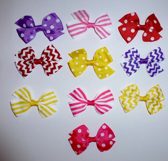 Puppy Bows ~ 10 dog bow for girls - dog grooming pet hair bows stripes dots pink purple- (fb217)