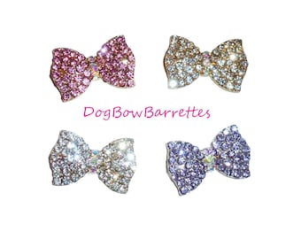 Puppy Bows ~ Small colored rhinestone bowknot dog bow  pet hair clip topknot barrette Style #102