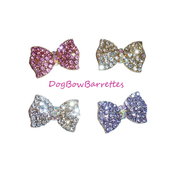 Puppy Bows ~ Small colored rhinestone bowknot dog bow  pet hair clip topknot barrette Style #102