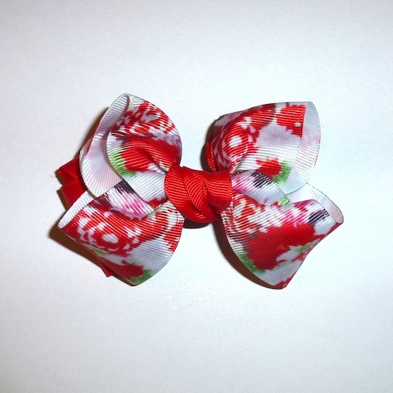 Puppy Bows ~  BIG bow  Red cherry blossom bowtie 4" dog hair bow or collar slide bands or clip (fb519)