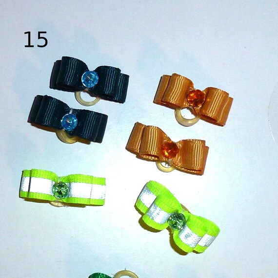 Puppy Bows ~WEE TINY boys 3/8" show bows pairs dog bow  pet hair clip barrette or latex bands  (fb125)