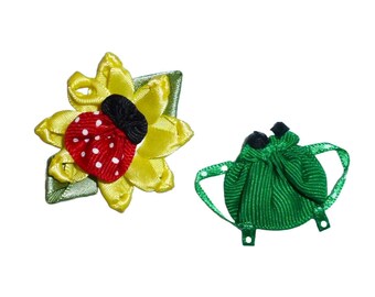 Puppy Dog Bows ladybug daisy flower frog ribbon sculpture pet hair show bow barrettes or bands (FB188e)