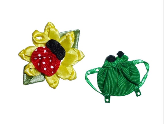 Puppy Dog Bows ladybug daisy flower frog ribbon sculpture pet hair show bow barrettes or bands (FB188e)