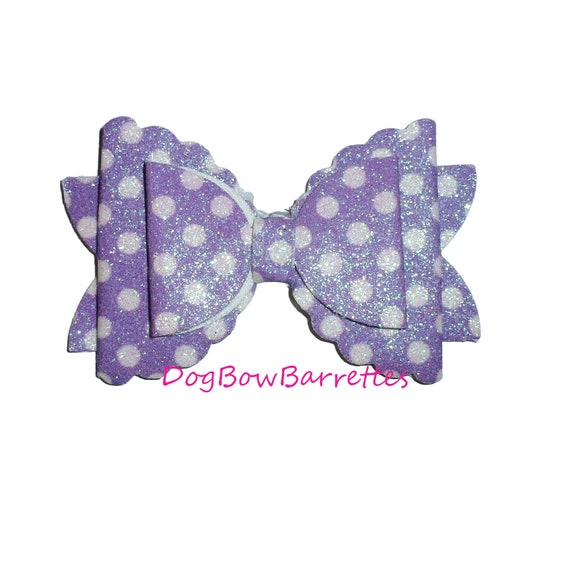 Puppy Bows ~ Pretty purple polka dot glitter gem dog collar slide accessory   (fb110c)