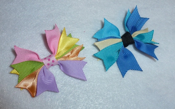 Puppy Dog Bows ~ Pastel pinwheel spikes multicolor pet hair bow barrettes or bands (fb107)