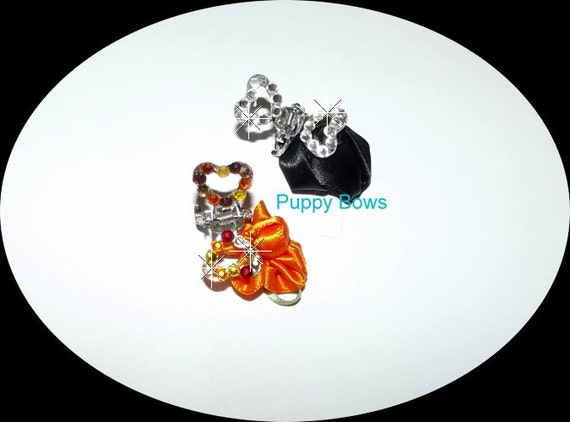 Puppy Bows ~WEE SUPER TINY little rhinestone heart dog bow pet hair jaw clip barrette
