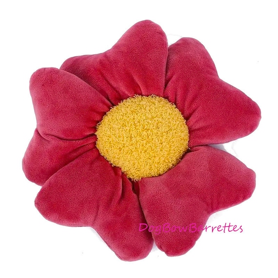 DogBowBarrettes Large red yellow daisy flower 8" plush stuffed squeaky dog toy  (to7)