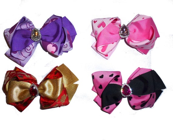Puppy Bows ~ Big bling center wavy red/gold  Dog collar slide bow Valentine's day  accessory  (DC25)