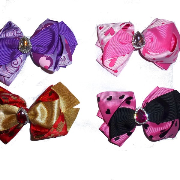 Puppy Bows ~ Big bling center wavy red/gold  Dog collar slide bow Valentine's day  accessory  (DC25)