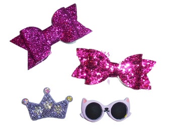 Puppy Dog Bows paarse glitter set dierenhaar show strik haarspeldjes of bands (FB188n)