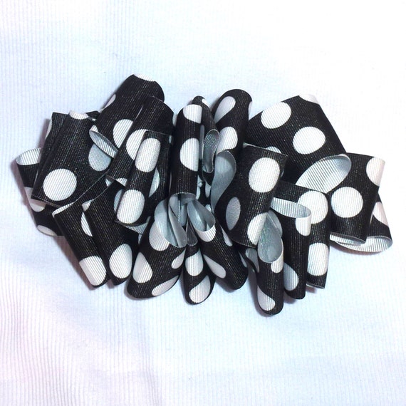 Becky Bows ~ Barrette ribbon Hand crafted over sized BIG hair bow Women or Girls black white