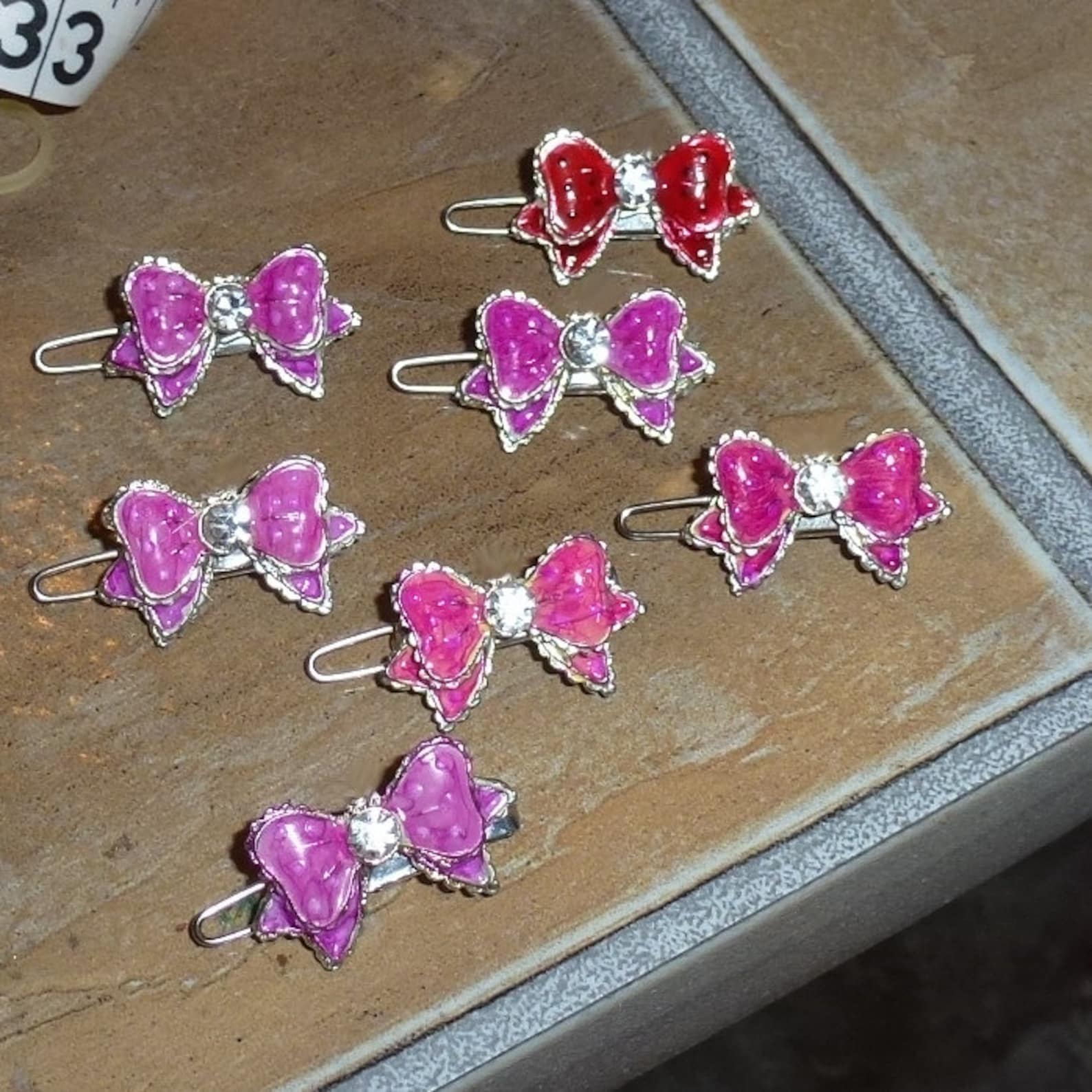 Dog hair clip TINY 1 rhinestone barrette pink enamel pet Etsy
