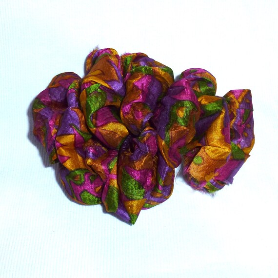 Becky Bows ~ OOAK ladies Hand crafted SILK shabby chic BIG fashion hair bow for ladies or Girls giant gold fuchsia