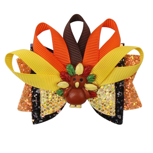 Puppy Bows ~ Thanksgiving turkey fantail glitter dog collar flower slide attachment  (DC38)