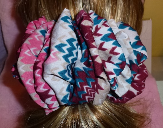 Becky Bows ~ Barrette scarf Hand crafted oversized BIG hair bow Women or Girls burgundy pink tribal print