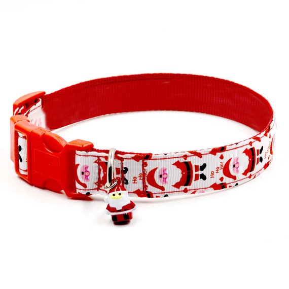 Puppy Dog Bows ~ Christmas Santa Claus dog pet collar red adjustable (fb149)