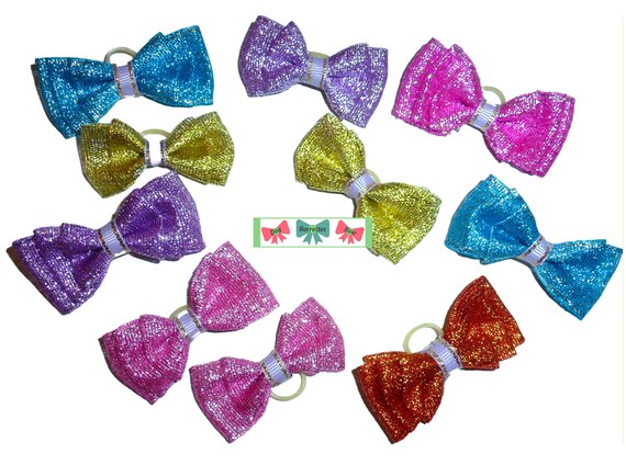 Puppy Bows ~  Glitter  dog groomers grooming pet hair bows mixed colors latex bands