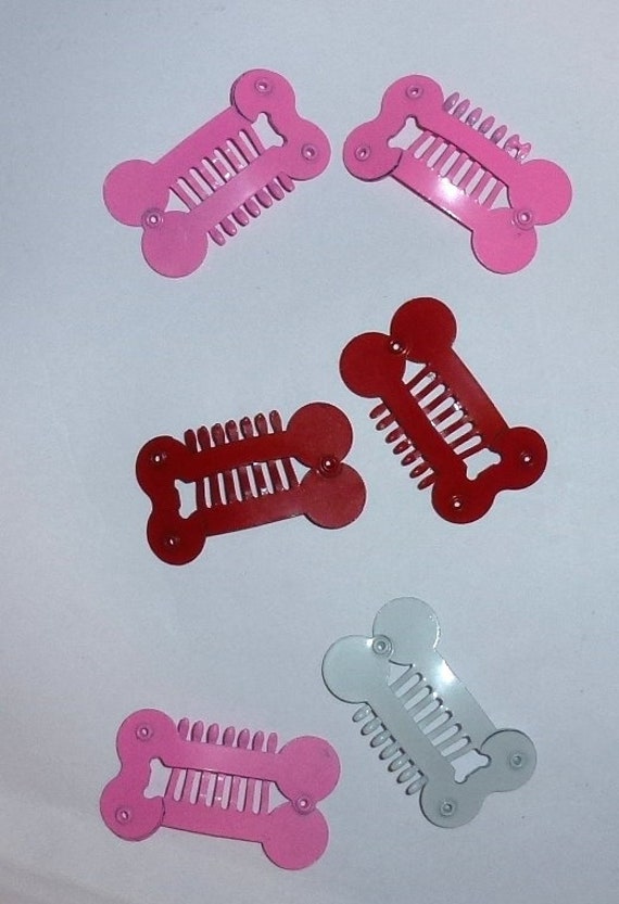 Puppy Bows ~Barrette pet harir snap clip dog bones red pink ~Usa seller