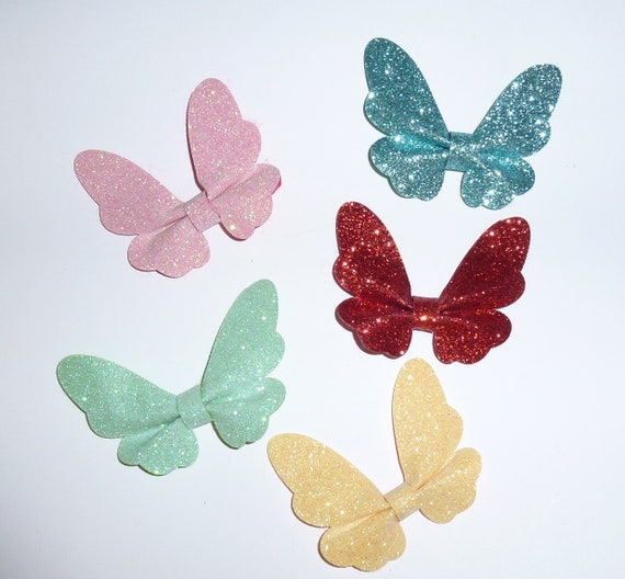 Puppy Dog Bows ~ Sweet glitter butterfly bowknots FIVE COLOR CHOICES! pet hair bow barrettes or bands (fb130)