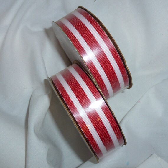 Puppy Bows ~ ribbon craft supplies LOT 7/8" red white stripes 6 yards Offray (lot10)