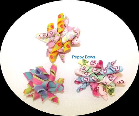 Puppy Bows ~ Korky Korker bows for dogs flowers hearts Shih Tzu pet hair ~USA seller