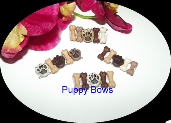 Puppy Bows ~Barrette DOG HOUSE paw print fire hydrant boys pet hair clip bow ~USA seller