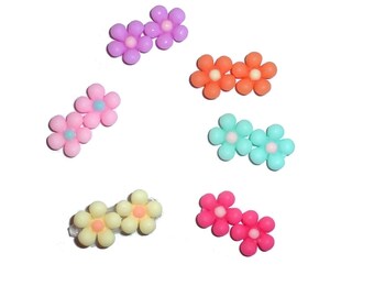 Puppy Dog Bows ~ Tiny puffy daisy plastic puppy clips pet hair bow barrettes or bands (fb207b)