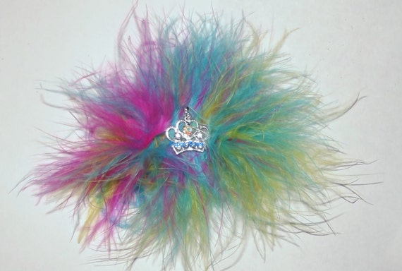 Puppy Dog Bows ~ Marabou feather RAINBOW pet hair bow barrettes or bands