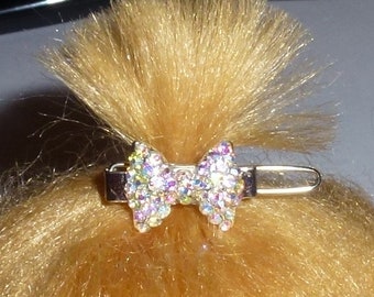 Puppy Bows ~ TINY 3/4" rhinestone  5 colors! bowknot dog bow  pet hair clip topknot barrette diamond crystal or chocolate diamond crystals!