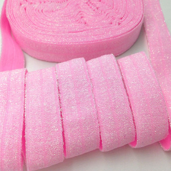 Puppy Bows ~ craft supplies candy pink FOE fold over elastic headband glitter ribbon stretch 5/8"