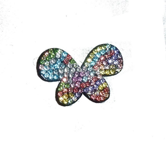 Puppy Bows ~ multicolor rhinestone rainbow butterfly pet hair bow latex bands or barrette  (fb444)