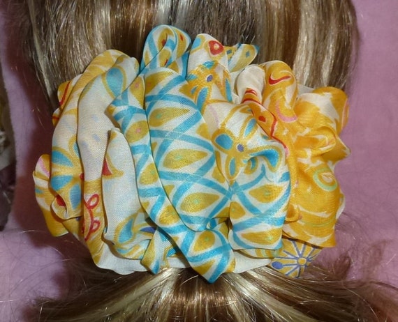Becky Bows ~ Barrette scarf Hand crafted oversized BIG hair bow Women or Girls yellow cream