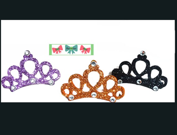 Puppy Bows ~  3 rhinestone Halloween glitter crown pet hair dog bow clip (fb22c)