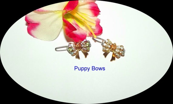 Puppy Bows ~CLEARANCE SALE 50% TINY bowknot flower pearls rhinestones dog bow pet hair clip barrette