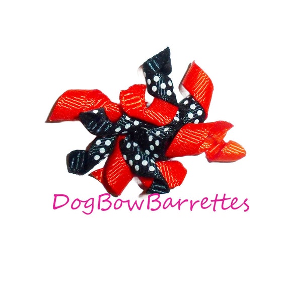 Puppy Bows TINY Halloween black orange  Korker loop pet hair clip barrette or latex bands