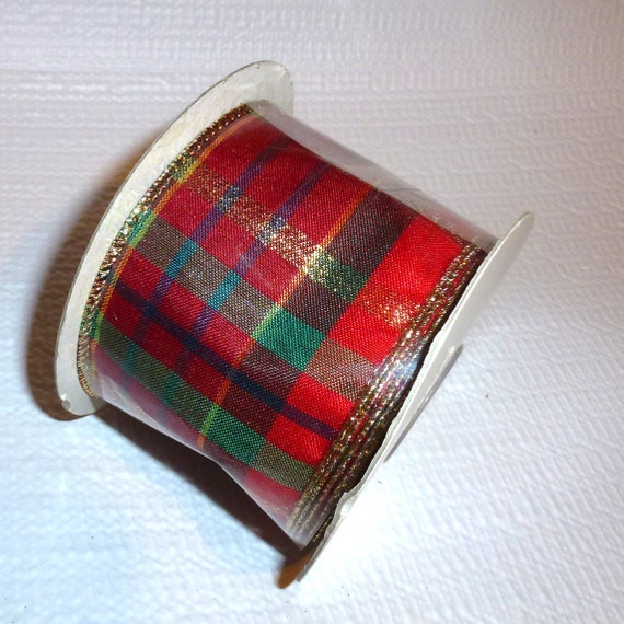 Puppy Bows craft items ~ 1 roll 2.5" x 10y red green gold Christmas wired ribbon
