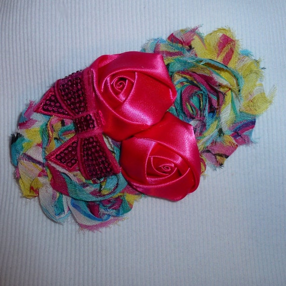 Puppy Bows ~ Dog collar slide bow large dog hair bows pink roses lace and rhinestones ~USA seller (fb162)