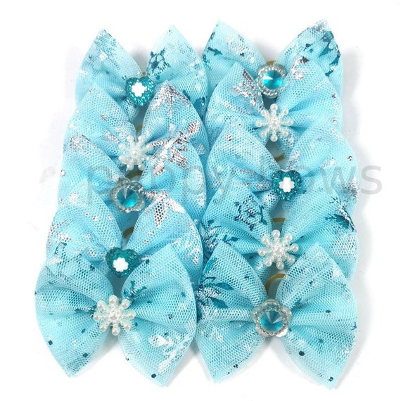 Winter New year's tulle blue snowflake everyday dog groomers grooming pet hair bows